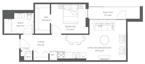 a floor plan of a house with a bedroom and a living room